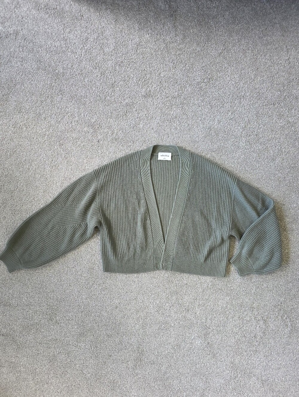 Aritzia Olive Cropped Open-Front Sweater Cardigan
